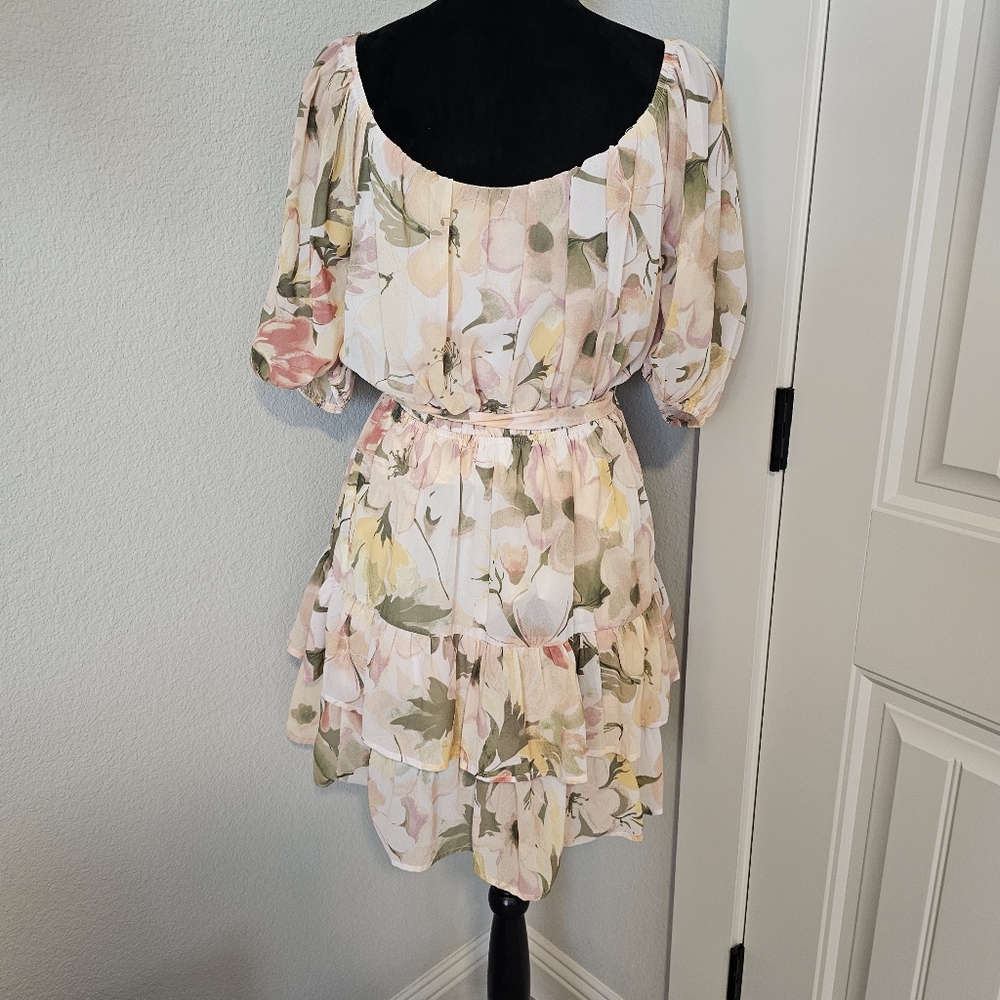 Off-Shoulder Mini Floral Ruffle Dress - Picture 9 of 12